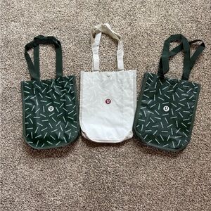 Lululemon Dark Green and White Tote Trio